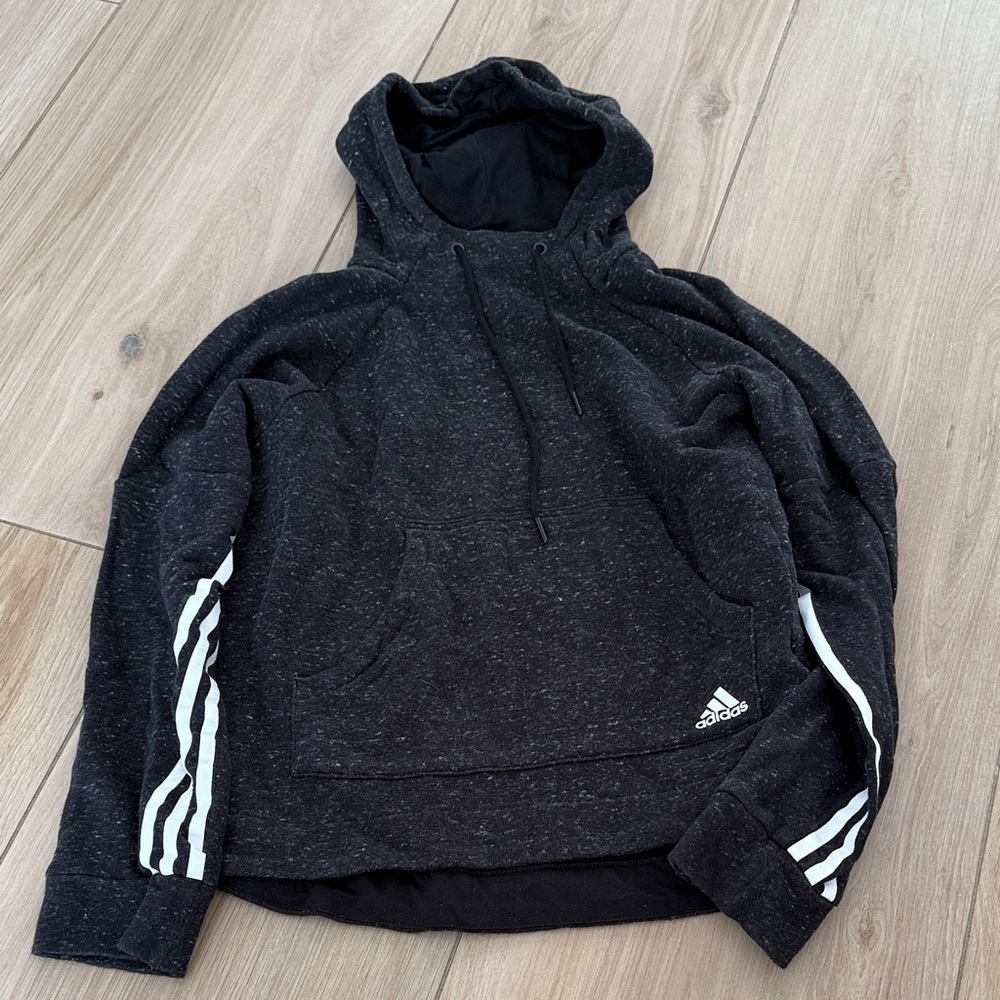 Adidas women’s Charcoal Hoodie with White Stripes